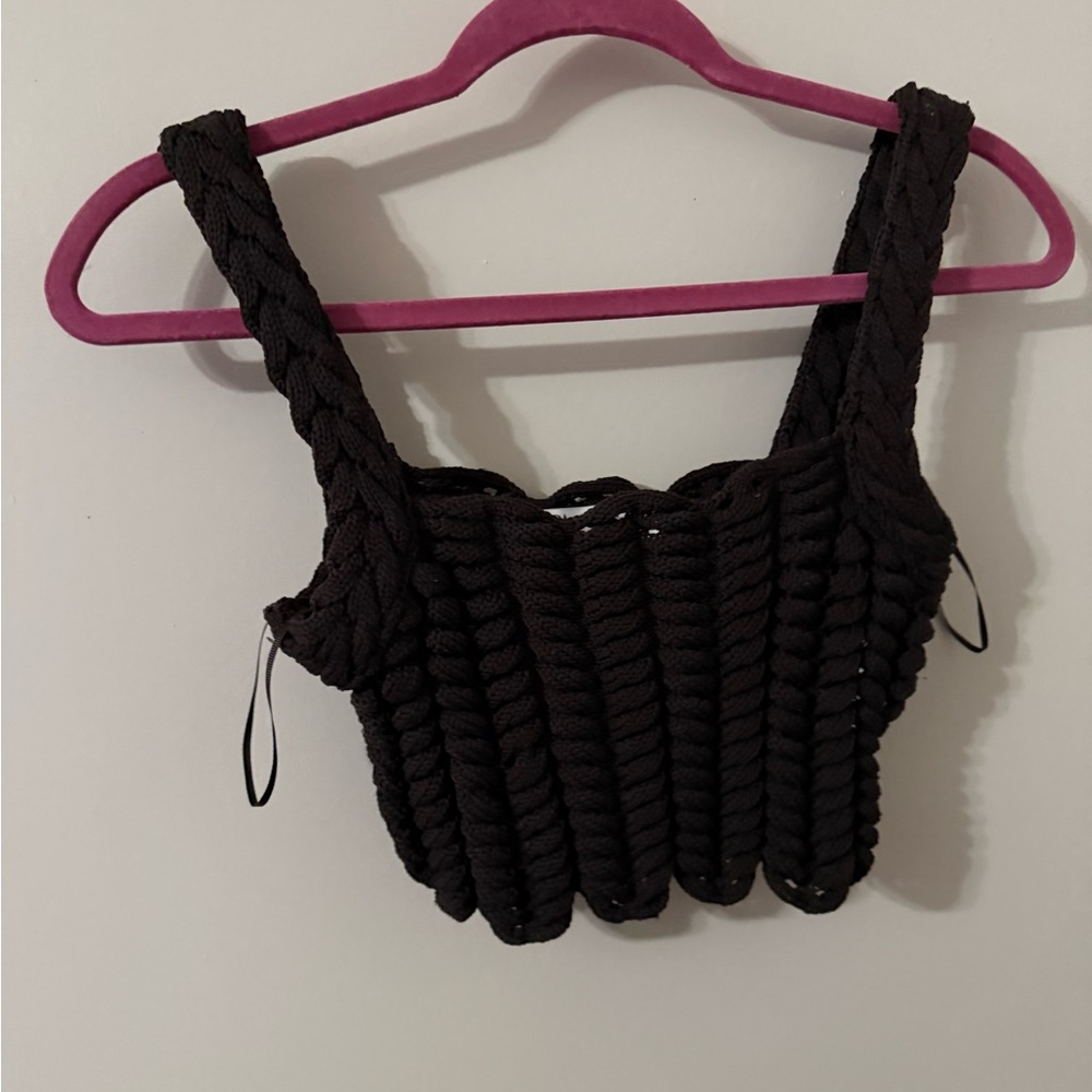 Zara Black Textured Crop Top